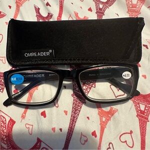 OHREADER Unisex Blue Light Blocking Reading Glasses w/Case - Black +4.00